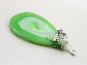 chileart biżuteria agat zielony druza kwiat srebro wisior